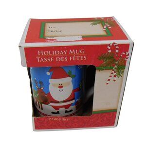 Holiday Mug Tasse Des Fetes Santa Claus and Reindeer Coffee Mug 12oz.